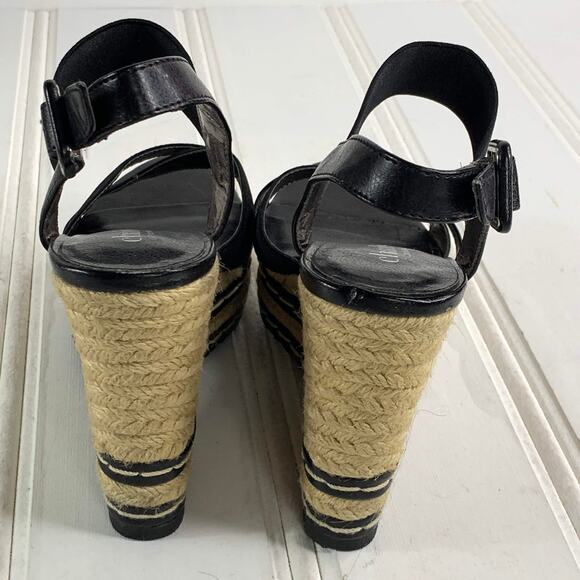 Charles David 5.5 Black Espadrilles Wedges Shoes Open Toe Ankle Strappy Sandal - Picture 5 of 12